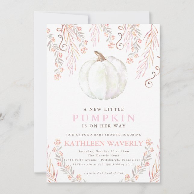 Little Pumpkin Fall Baby Shower Invitation Girl (Front)