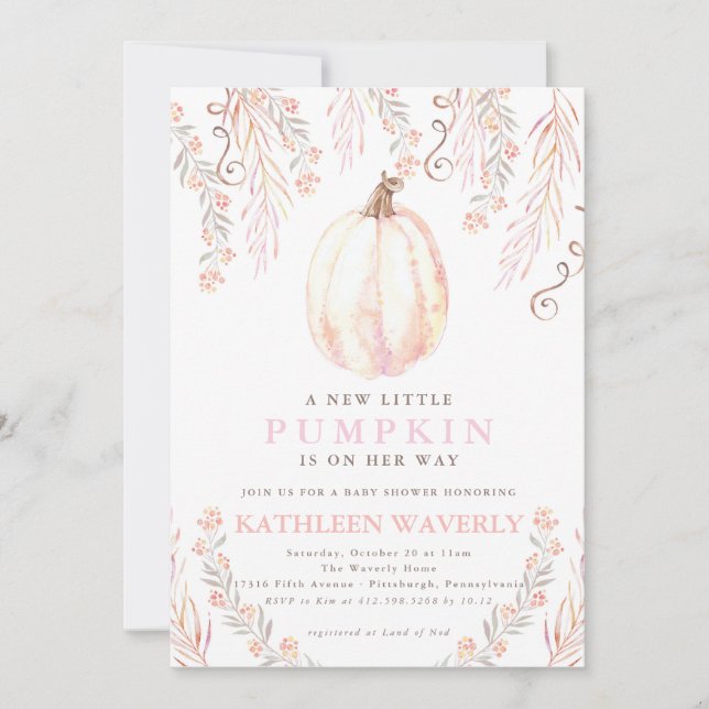 Little Pumpkin Fall Baby Shower Invitation Girl (Front)
