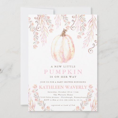 Little Pumpkin Fall Baby Shower Invitation Girl