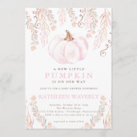 Little Pumpkin Fall Baby Shower Invitation Girl