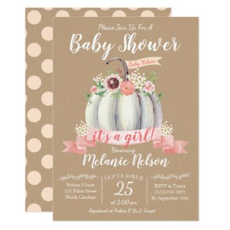 Little Pumpkin Fall Baby Shower Invitation Girl