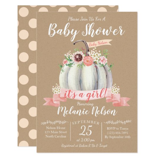 little pumpkin fall baby shower invitation girl zazzle com fall baby shower invitation templates