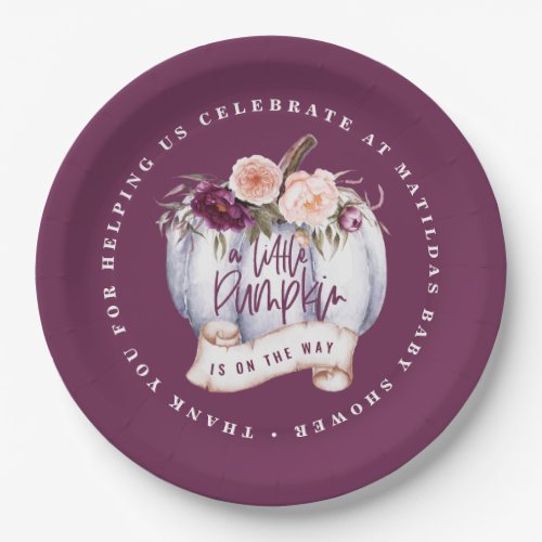 Little pumpkin fall baby shower invitation purple paper plates