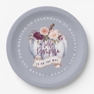 Little pumpkin fall baby shower invitation purple paper plates