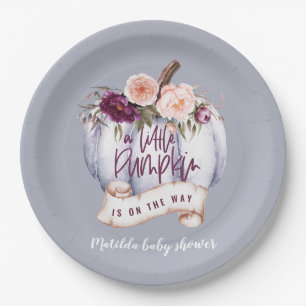 Little pumpkin fall baby shower invitation purple paper plates
