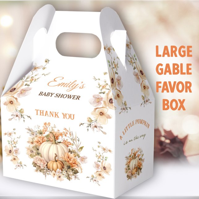 Little Pumpkin Fall Baby Shower Large Gable Favor Boxes (Pumpkin Large Gable Favor Boxes - You can choose from 3 sizes of these gable favor boxes)