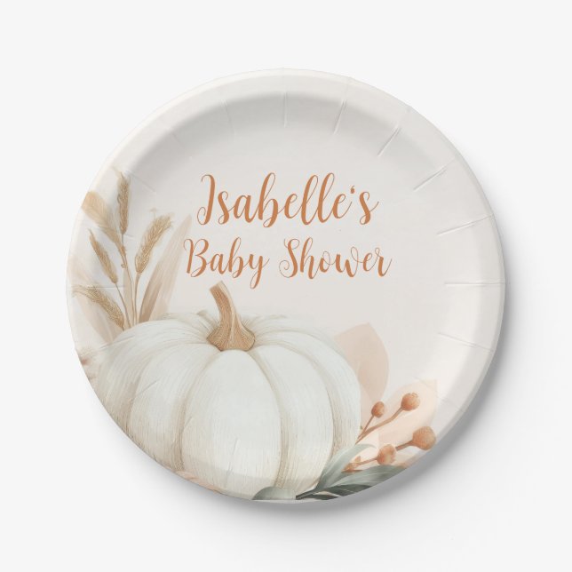 Little Pumpkin Fall Baby Shower Table Decor Paper Plates (Front)