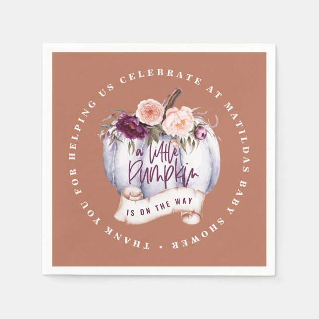 Little pumpkin fall baby shower terracotta rustic napkins (Front)