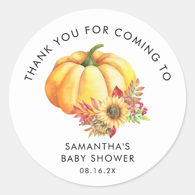 Little Pumpkin Fall Baby Shower Thank you  Classic Round Sticker (Front)