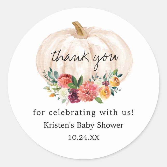 Little Pumpkin Fall Baby Shower Thank You Classic Round Sticker (Front)