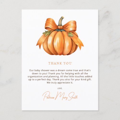 Little Pumpkin Fall Baby Shower Thank You Postcard
