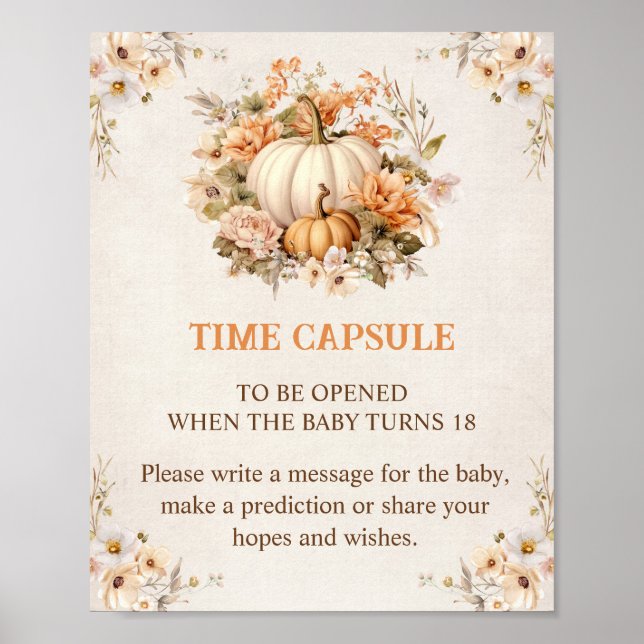 Little Pumpkin Fall Baby Shower Time Capsule Sign (Front)