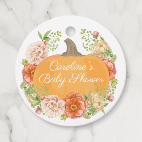 Little Pumpkin Fall Baby Shower Watercolor Floral Favor Tags