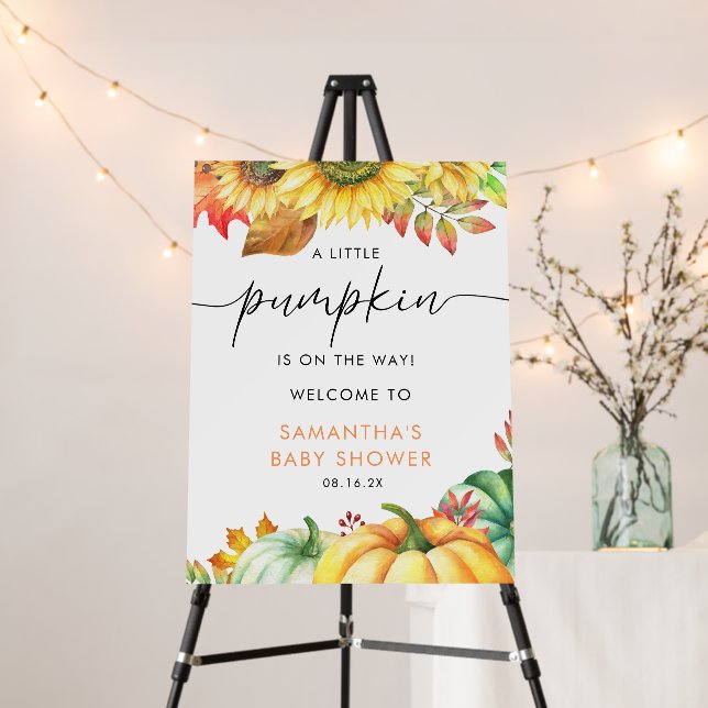 Little Pumpkin Fall Baby Shower Welcome Sign (In Situ (Stand))