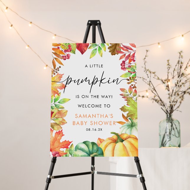 Little Pumpkin Fall Baby Shower Welcome Sign (In Situ (Stand))