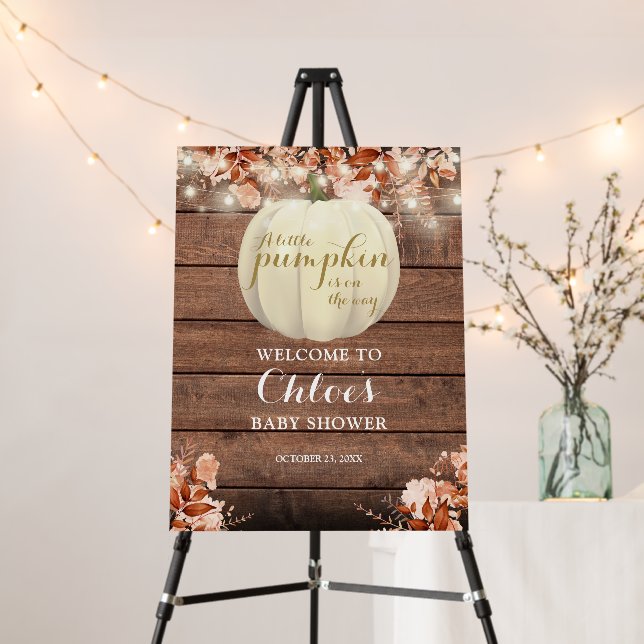 Little Pumpkin Fall Baby Shower Welcome Sign (In Situ (Stand))