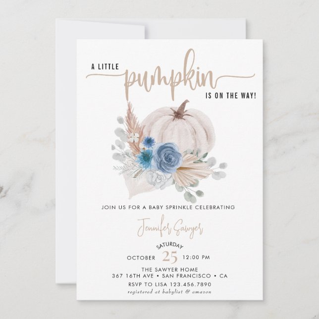 Little Pumpkin | Fall Baby Sprinkle Invitation (Front)
