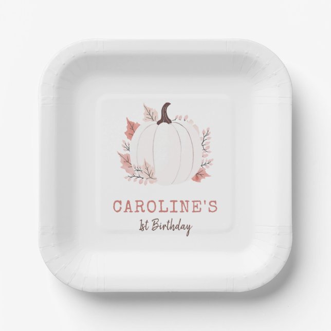Little Pumpkin Fall Birthday Paper Plates (Front)