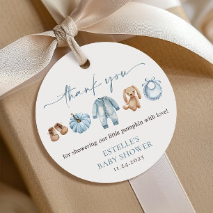 Little Pumpkin Fall Blue Boy Baby Shower Gift Favor Tags