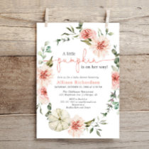 Little pumpkin fall blush pink floral greenery invitation