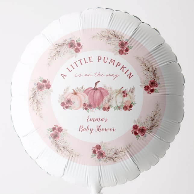 Little Pumpkin Fall Boho Baby Shower Pink Balloon (Front)