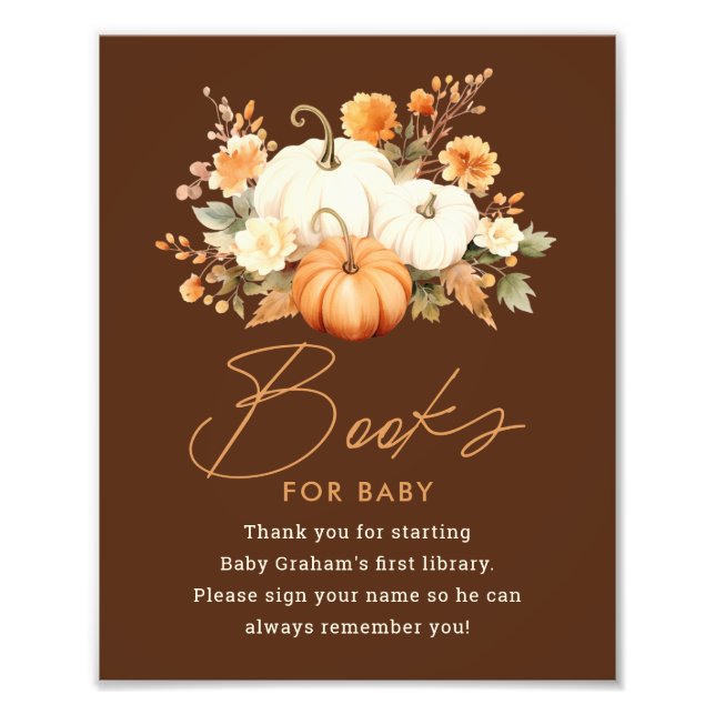 Little Pumpkin Fall Books for Baby Shower Sign (Front)