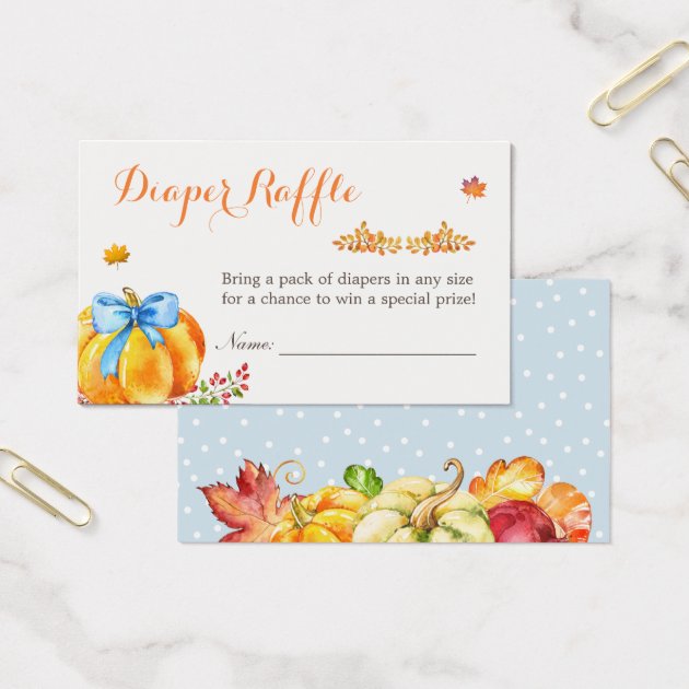 Little Pumpkin Fall Boy Baby Shower Diaper Raffle Business Card