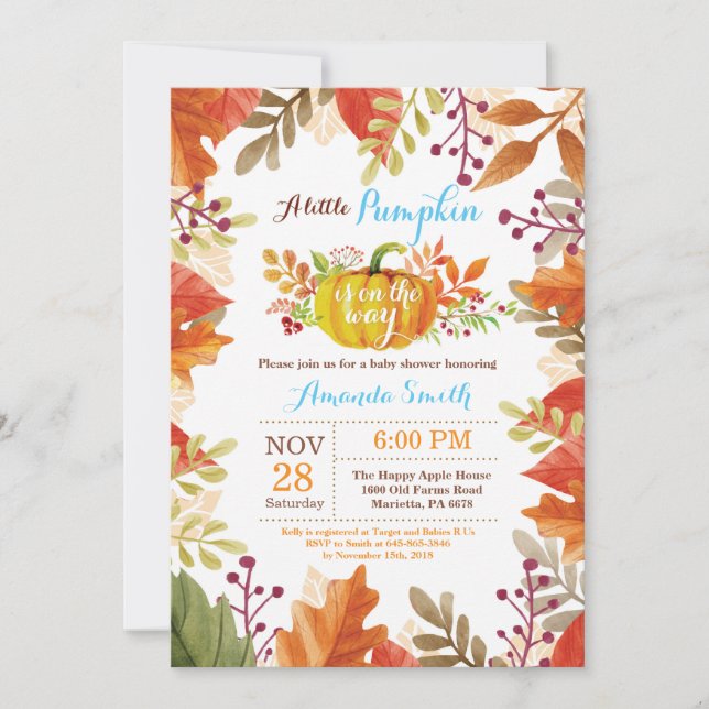 Little Pumpkin Fall Boy Baby Shower Invitation (Front)