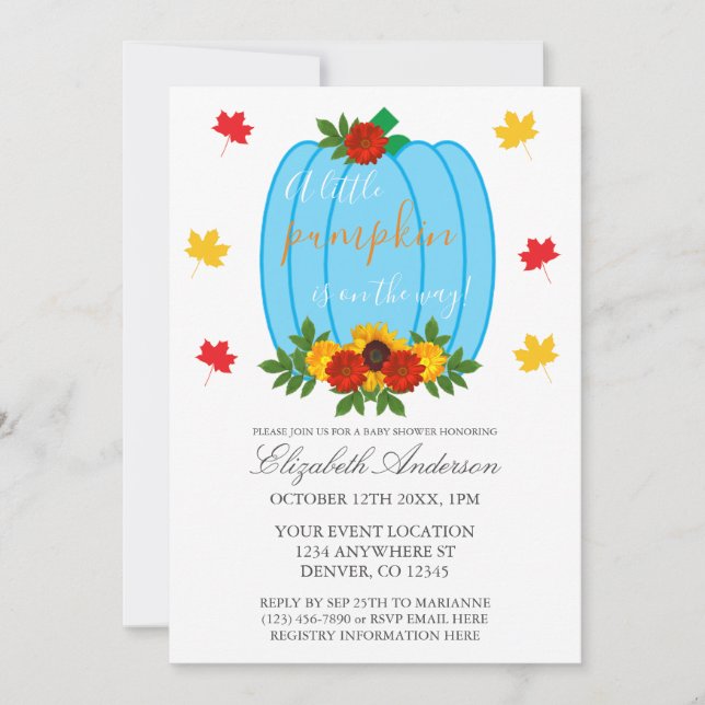 Little Pumpkin Fall Boy Baby Shower Invitation (Front)
