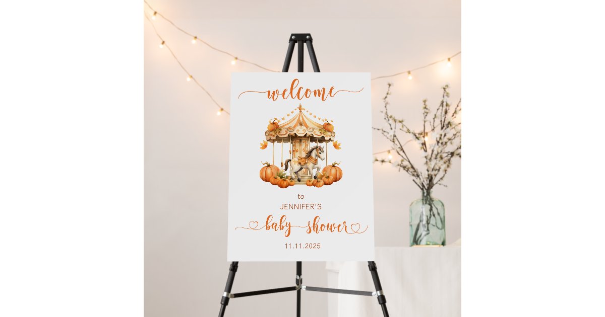 Little pumpkin Fall Carousel baby shower welcome Foam Board | Zazzle