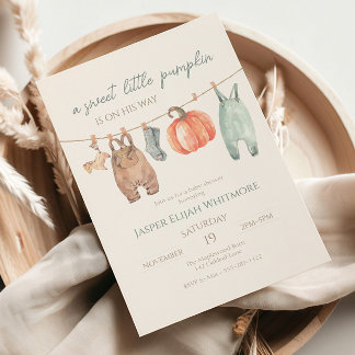 Little Pumpkin Fall Clothes Boy Baby Shower Invitation
