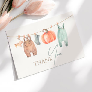 Little Pumpkin Fall Clothes Boy Baby Shower Letterpress Thank You Card