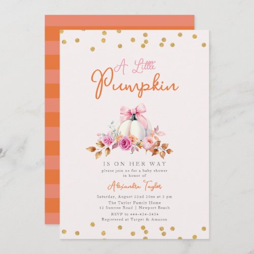 Little Pumpkin Fall Coquette Bow Girl Baby Shower Invitation