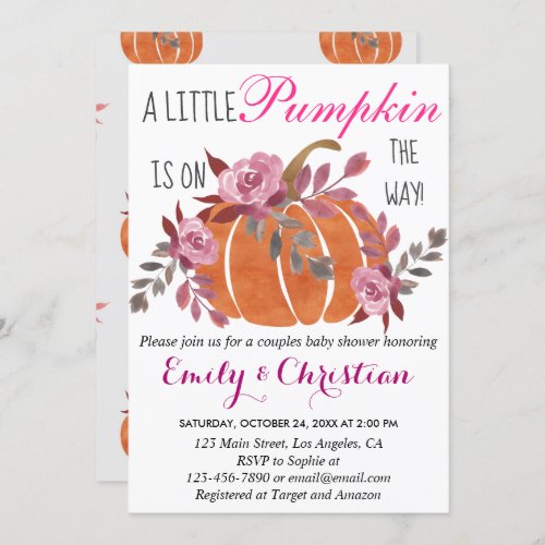 Little Pumpkin Fall Couples Baby Shower Floral Invitation