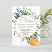 Little pumpkin fall couples greenery baby shower invitation (Standing Front)