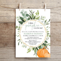 Little pumpkin fall couples greenery baby shower invitation