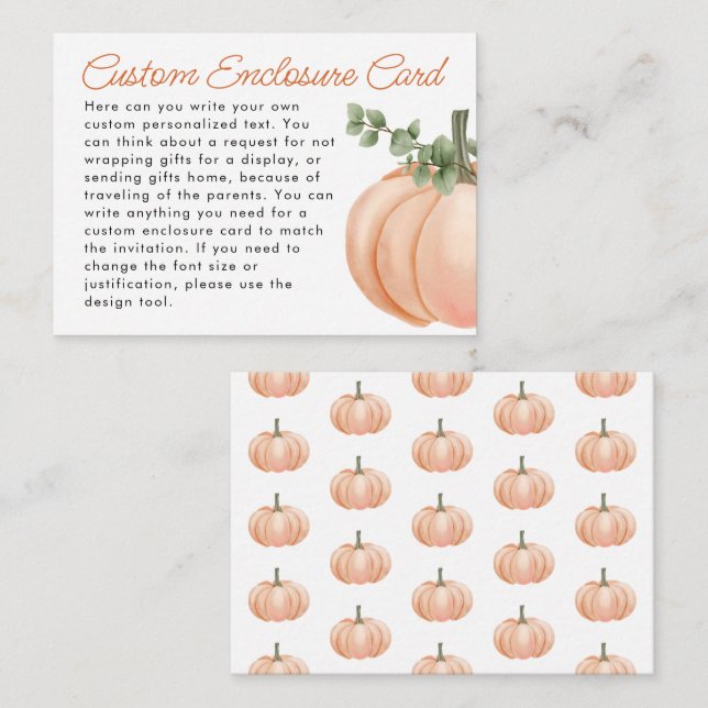 Little Pumpkin Fall Custom Baby Shower Enclosure Card (Front/Back)