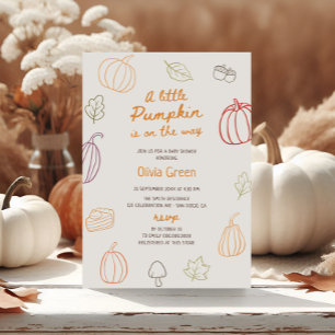 Little Pumpkin Fall Cute Doodle Baby Shower Invitation