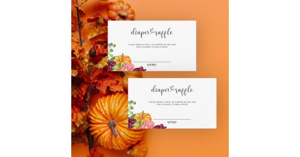 Fall Diaper Raffle Tickets Printable Little Pumpkin fall diaper raffle ticket Enclosure Card | Zazzle