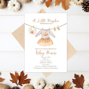 Little Pumpkin Fall Dress Girl Baby Shower Invitation