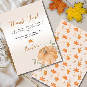 Little Pumpkin Fall First 1st Birthday Thank You Card