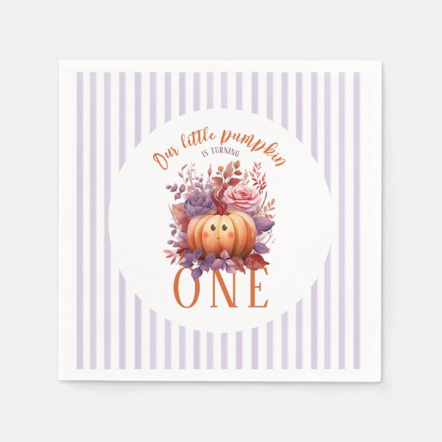 Little Pumpkin Fall First Birthday Party Napkins (Front)