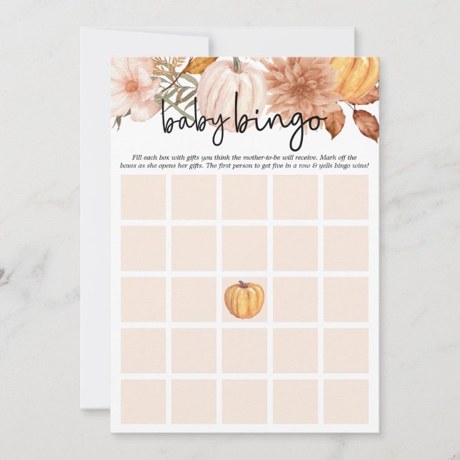 Little Pumpkin Fall Floral Baby Shower Bingo Card (Front)