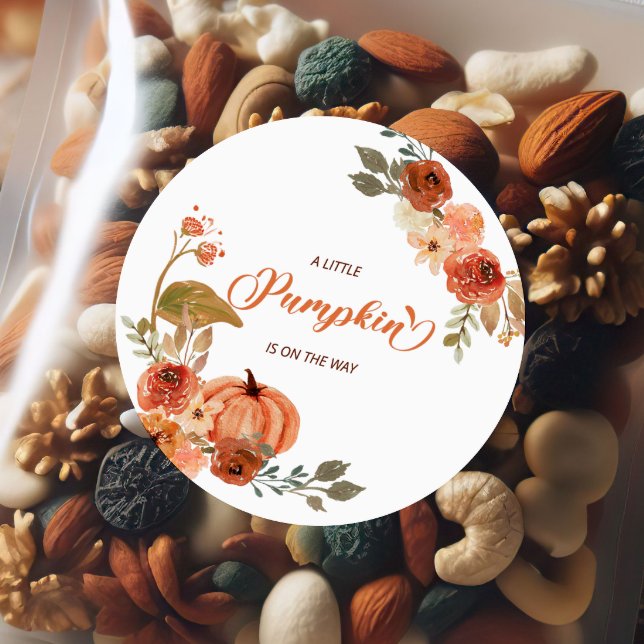 Little Pumpkin Fall Floral Baby Shower  Classic Round Sticker (Creator Uploaded)