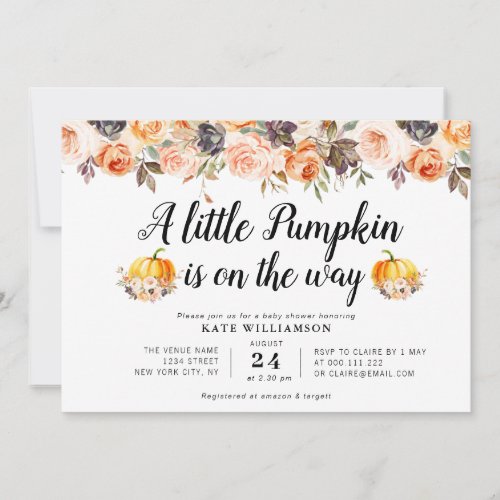little pumpkin fall floral baby shower invitation