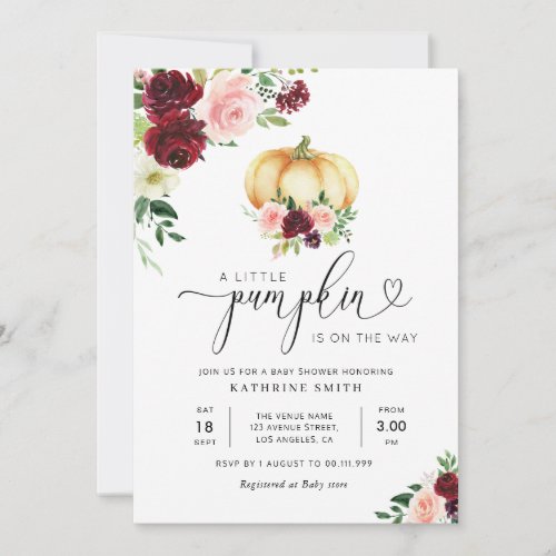 little pumpkin fall floral baby shower invitation