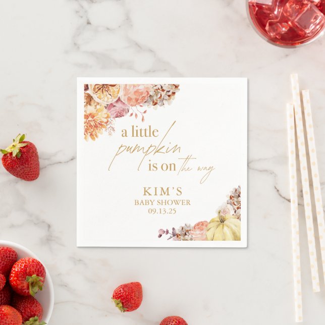 Little Pumpkin Fall Floral Baby Shower Napkins (Insitu)