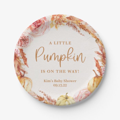 Little Pumpkin Fall Floral Baby Shower Paper Plates