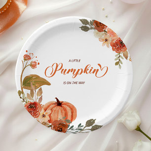 Little Pumpkin Fall Floral Baby Shower Paper Plates