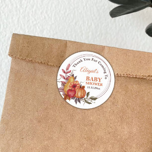 Little Pumpkin Fall Floral  Baby Shower Thank You  Classic Round Sticker
